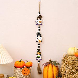 New 2 foot Halloween Gnome Wood and Beaded Tassel Hanging / Ornament